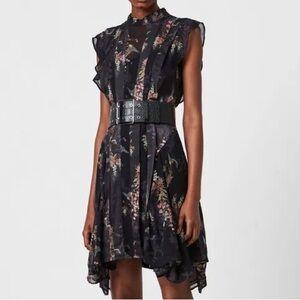 ALLSAINTS Fleur Melisma Floral Black Dress Size 4